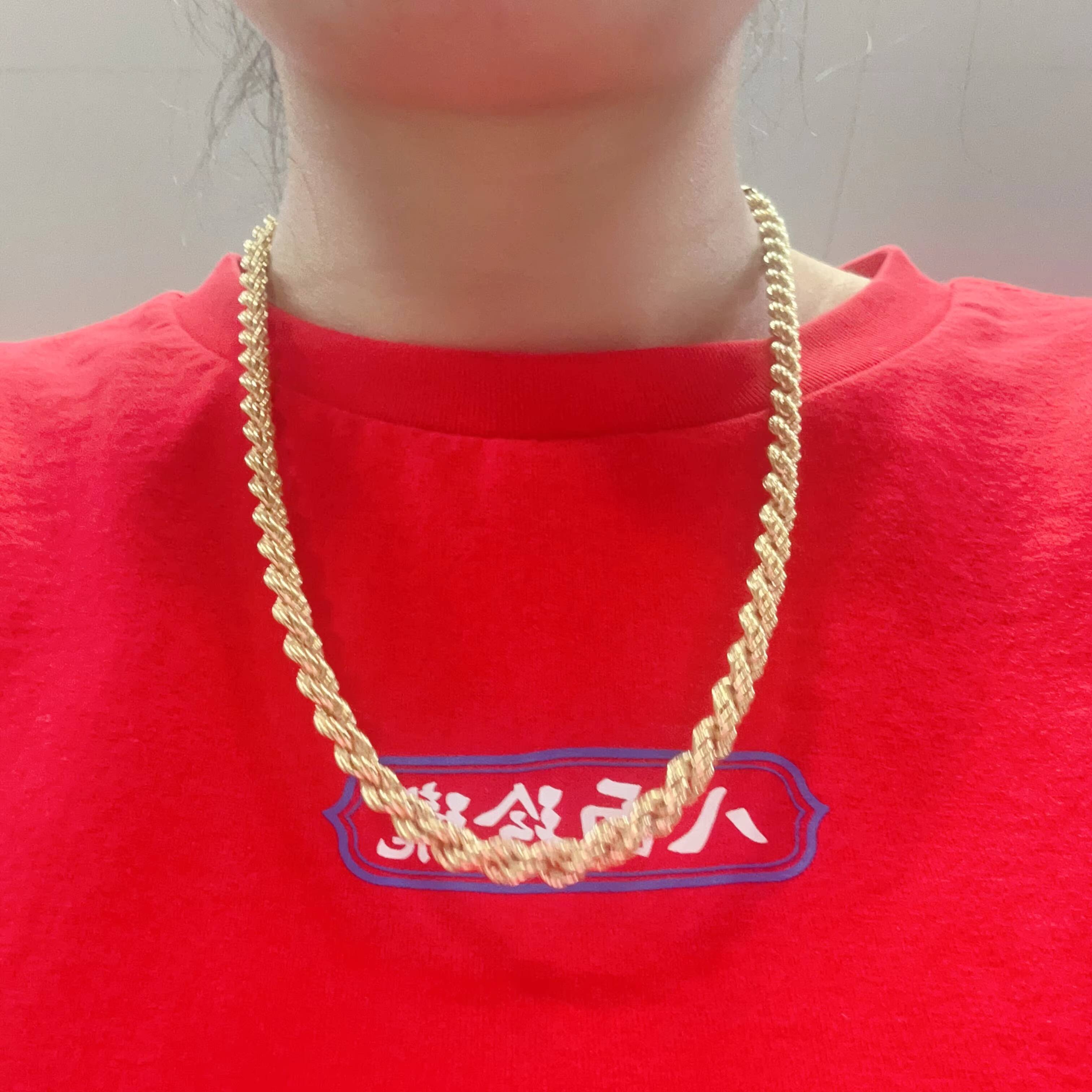 Factory Price Hip Hop Necklace 55mm 18K Real Solid Gold AU750 Diamond Cut Rope Chain