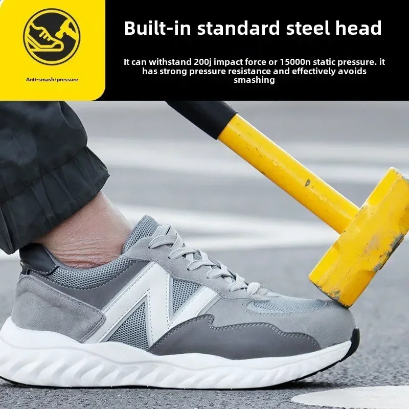 Mens anti smashing and piercing soft soled safety boots lightweight steel toe work shoes w251013