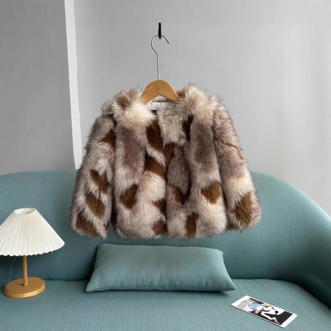 Color Matching Fox Fur Coat Girls Fur Coat Childrens Cottonpadded Clothes Fashion Casual 251023