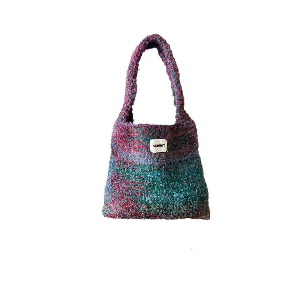 Korean Style INS Niche Design Gradient Knitted Shoulder Yarn Bag for Women Versatile Large Capacity Commuter Handbag