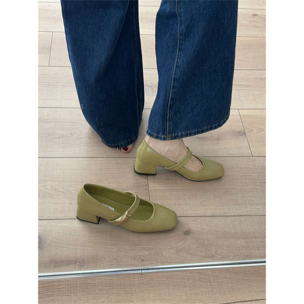 Square Toe Elegant Shallow Mouth Metal Strap Designer Shoe Single for Women Chunky Heel Mary Jane Shoes to Match Dresses