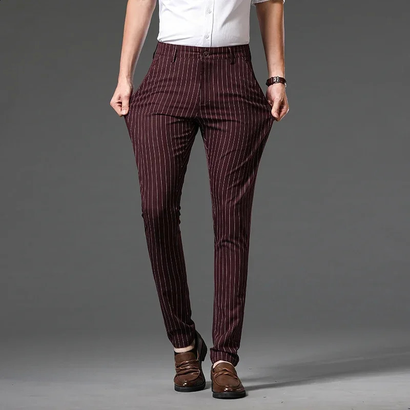 Autumn Fashion High Quality Mens Suit Pants Straight Long Classic Business Brand England Stripe Smart Casual Trousers Male 251027