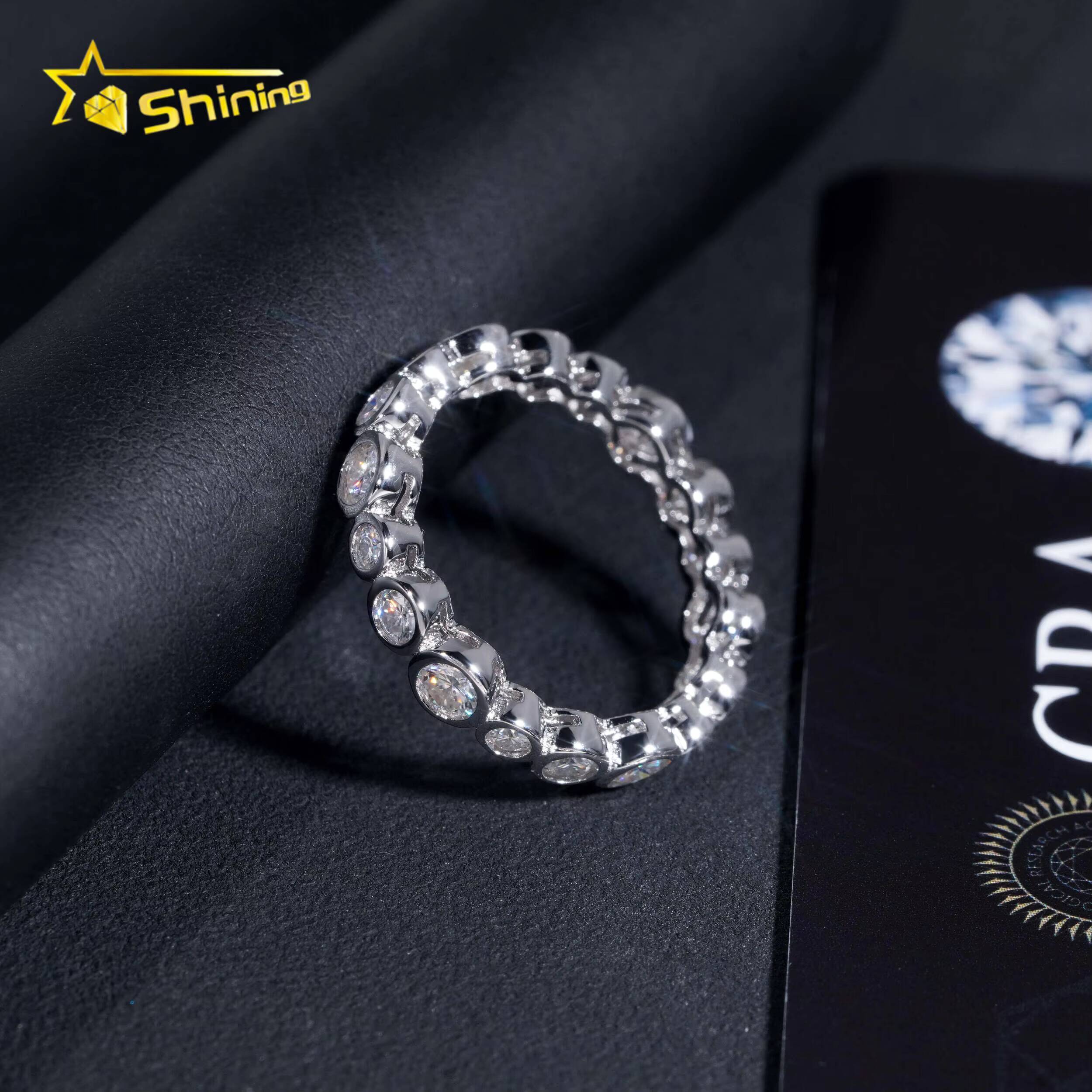 Hot Selling Band Ring S925 Sterling Silver Iced Out Eternity Ring Luxury Inlay Moissanite Diamond Classic Design