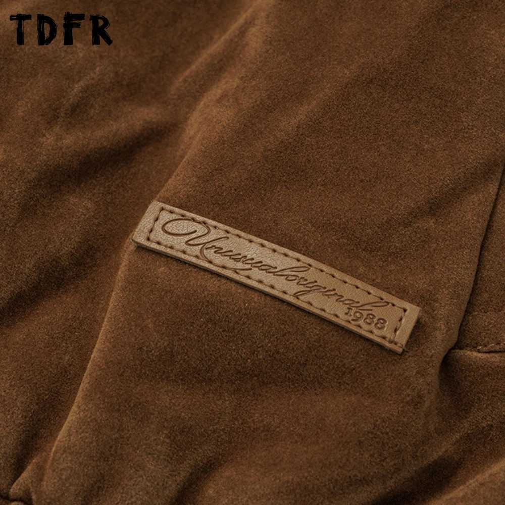 Retro Spliced Suede Jacket Mens Pocket Autumn Casual Loose Lapel Long Sleeve Outerwear Man J251028