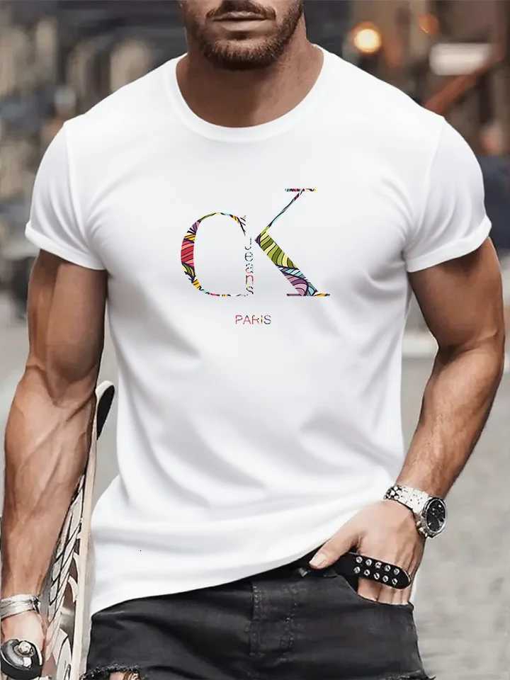 Luxurious brand fashionable cartoon letter print roundneck strtstyle shortslved Tshirt trendy mens summer Y2K top C251028