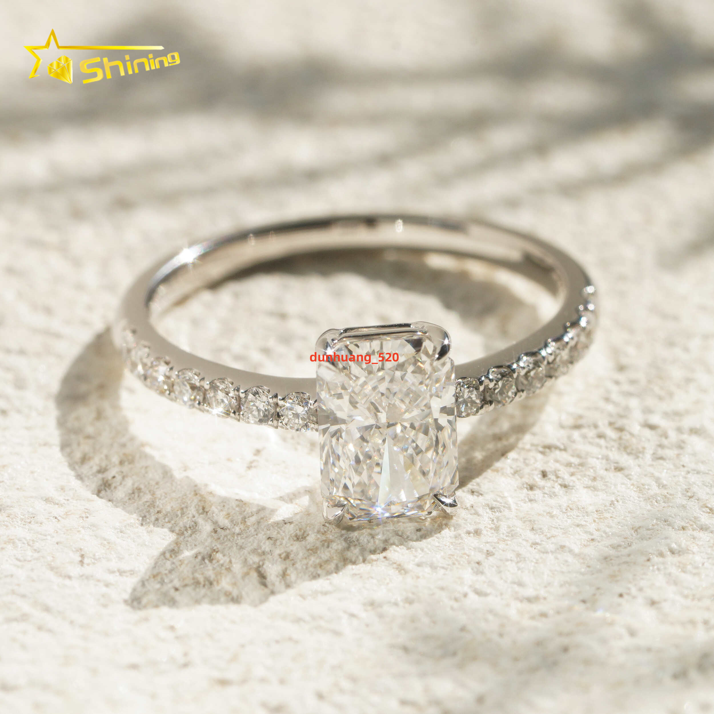 18K Real Solid White Gold Radiant Cut Lab Grown Diamond Half Band Eternity Diamond Ring Fine Jewelry for Women Daily Use Wear