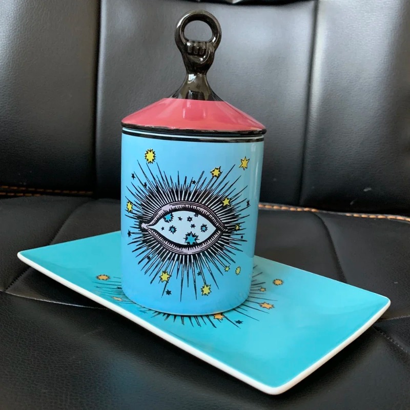Creative Ceramic Handmade Big Eye Plate and Candle Holder Jar Makeup Jewelry Storage Tray Fruit Candy Dish Trays Decorative Art