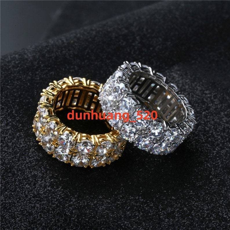 Iced Out 2 Row Ring Sterling Silver 925 D Color VVS Moissanite Round Cutting Charm Round Ring Moissanite Hip Hop Jewelry Ring