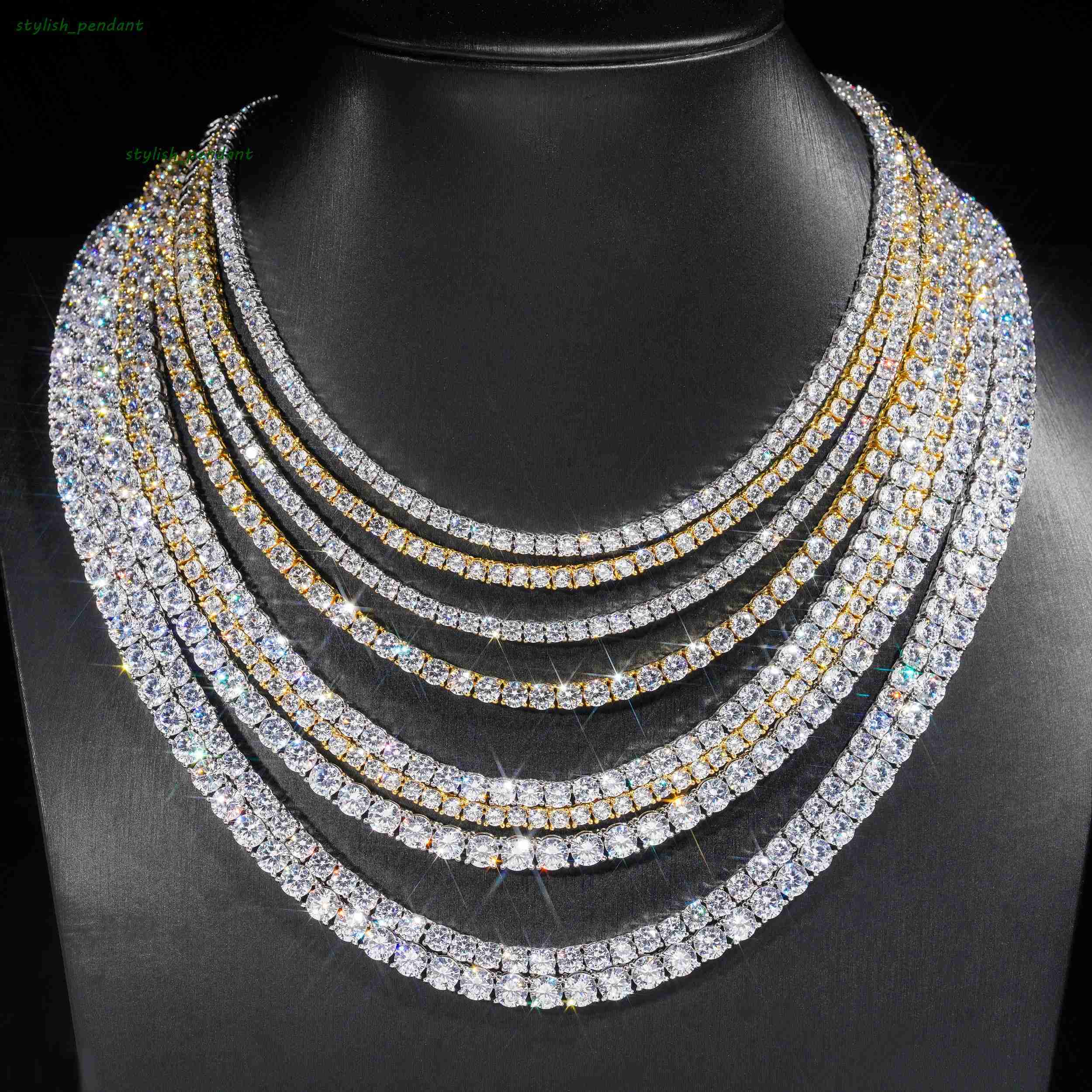 Ready Made Stock Affordable 3mm 4mm 5mm Tennis Chain Moissanite 925 Necklace Bracelet 18k Gold Plated Necklace Hip Hop Rock