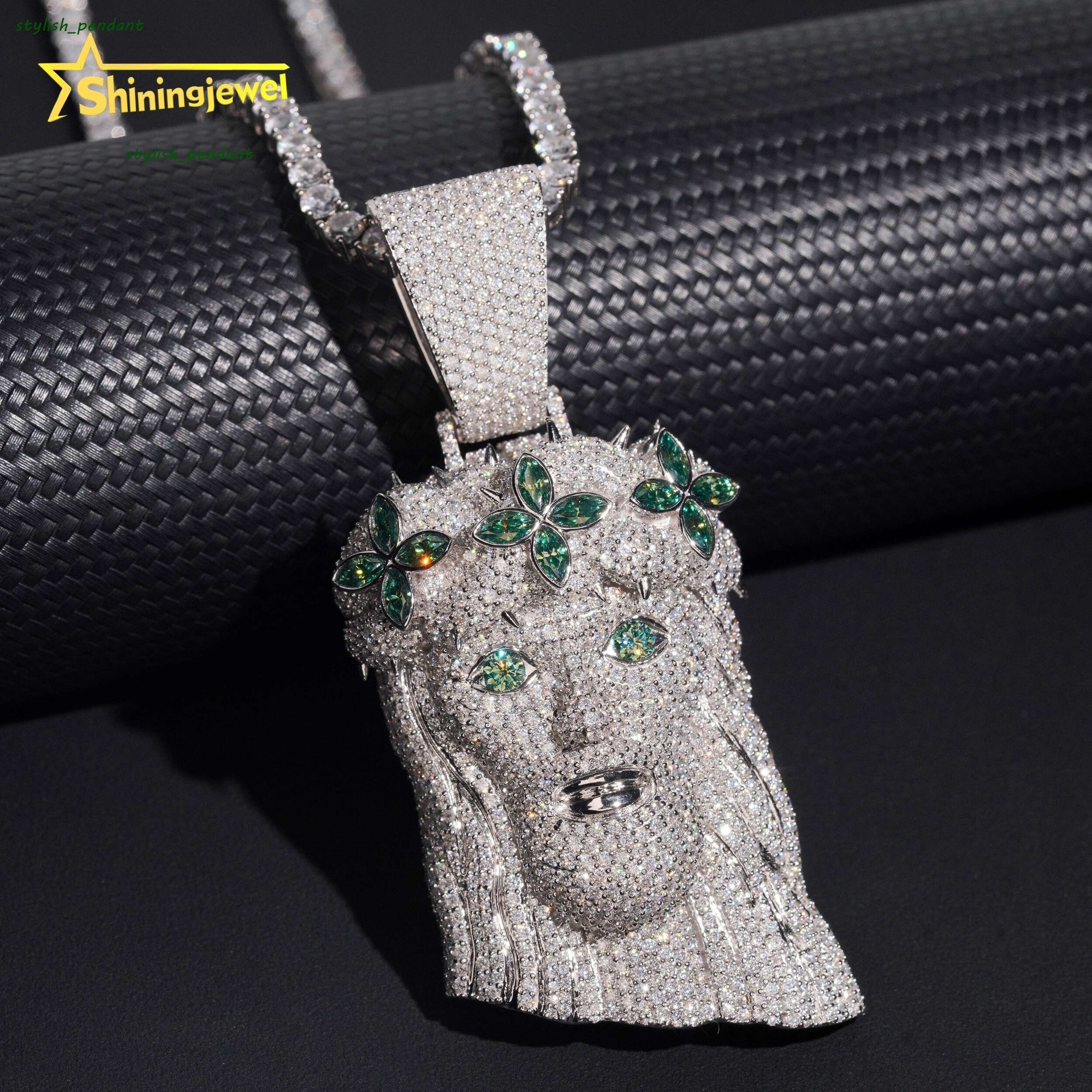 Iced Out Jewelry Custom Blue Green Hip Hop 925 Silver Pendants Men Moissanite Jesus Piece Pendant
