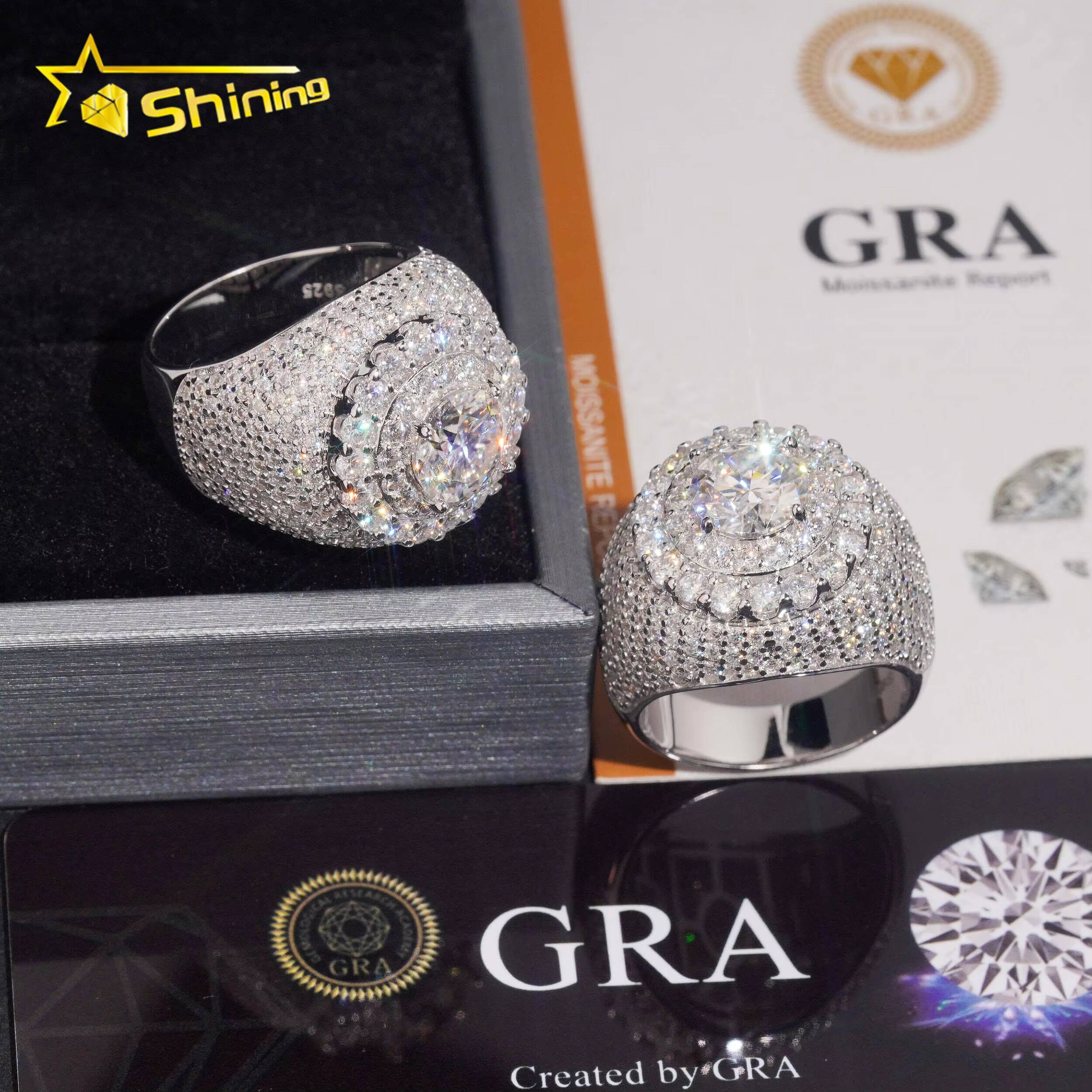 USA Local Shipping Iced Out Cluster Lab Moissanite Hip Hop Ring 925 Sterling Silver Fashion Jewelry Men Diamond Rings