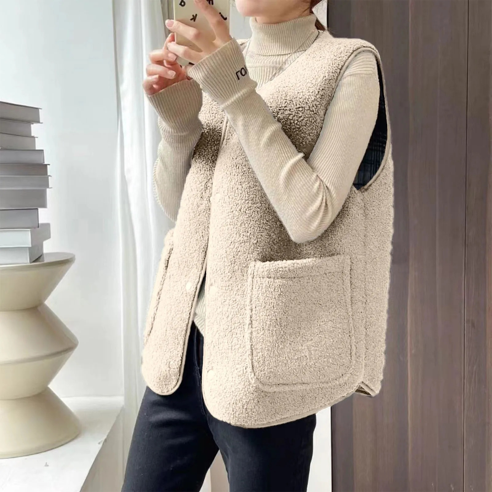 High Quality DoubleSided Lamb Wool Waistcoat Winter Plush Sleeveless Vest Warm Jacket Korean Style Coat For Women Chaleco Lana 251027