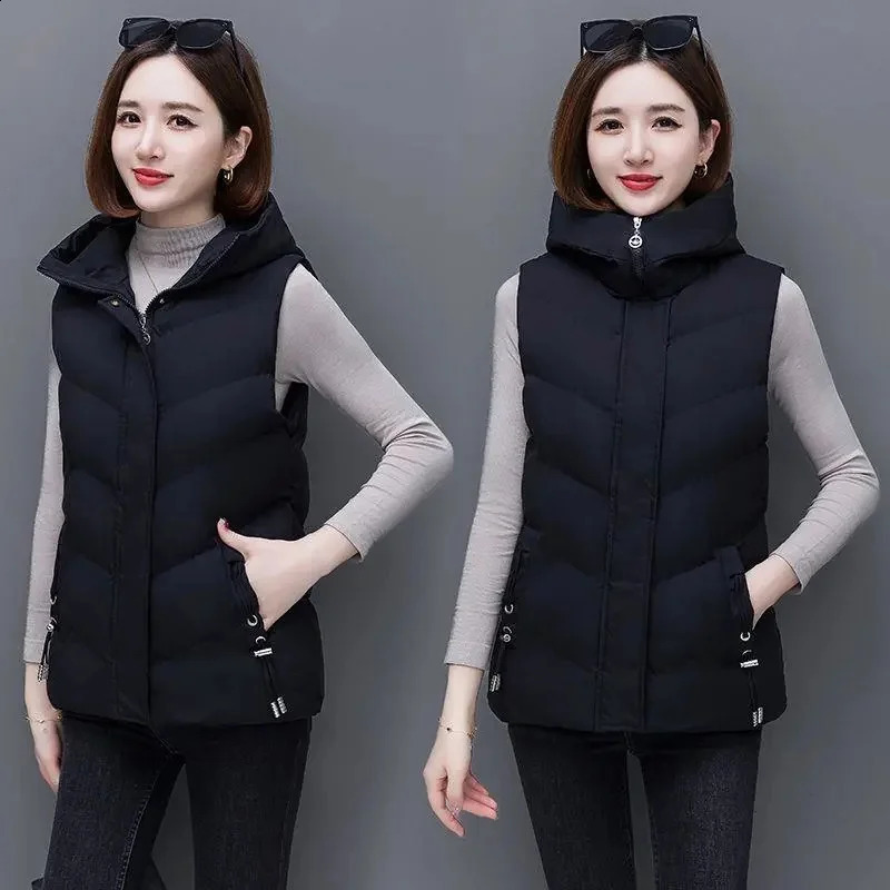 2025 Winter Parkas Vest Jacket Women Middle Aged Waistcoat Sleeves Down Cotton Plus Velvet Warm Coats Female Casual Overcoat 251027