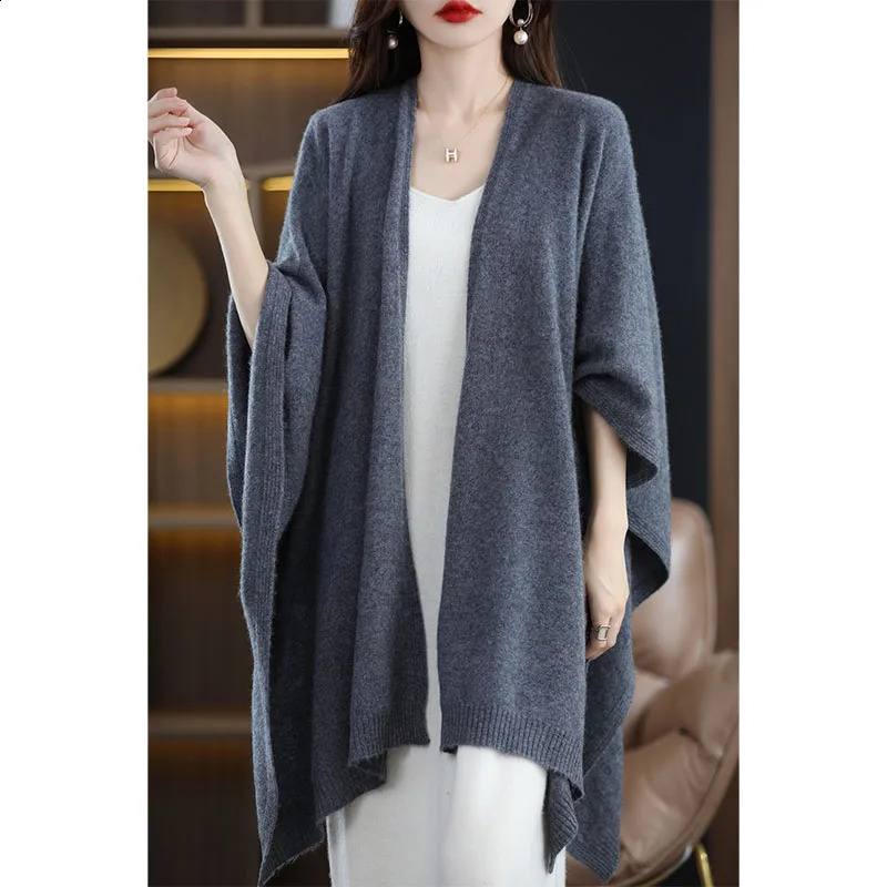 100 Merino Wool Women Large Size Sweater Casual Simple Cardigan Wool Knitwear Autumn Winter Warm Clothing Scarf Shawls 251027
