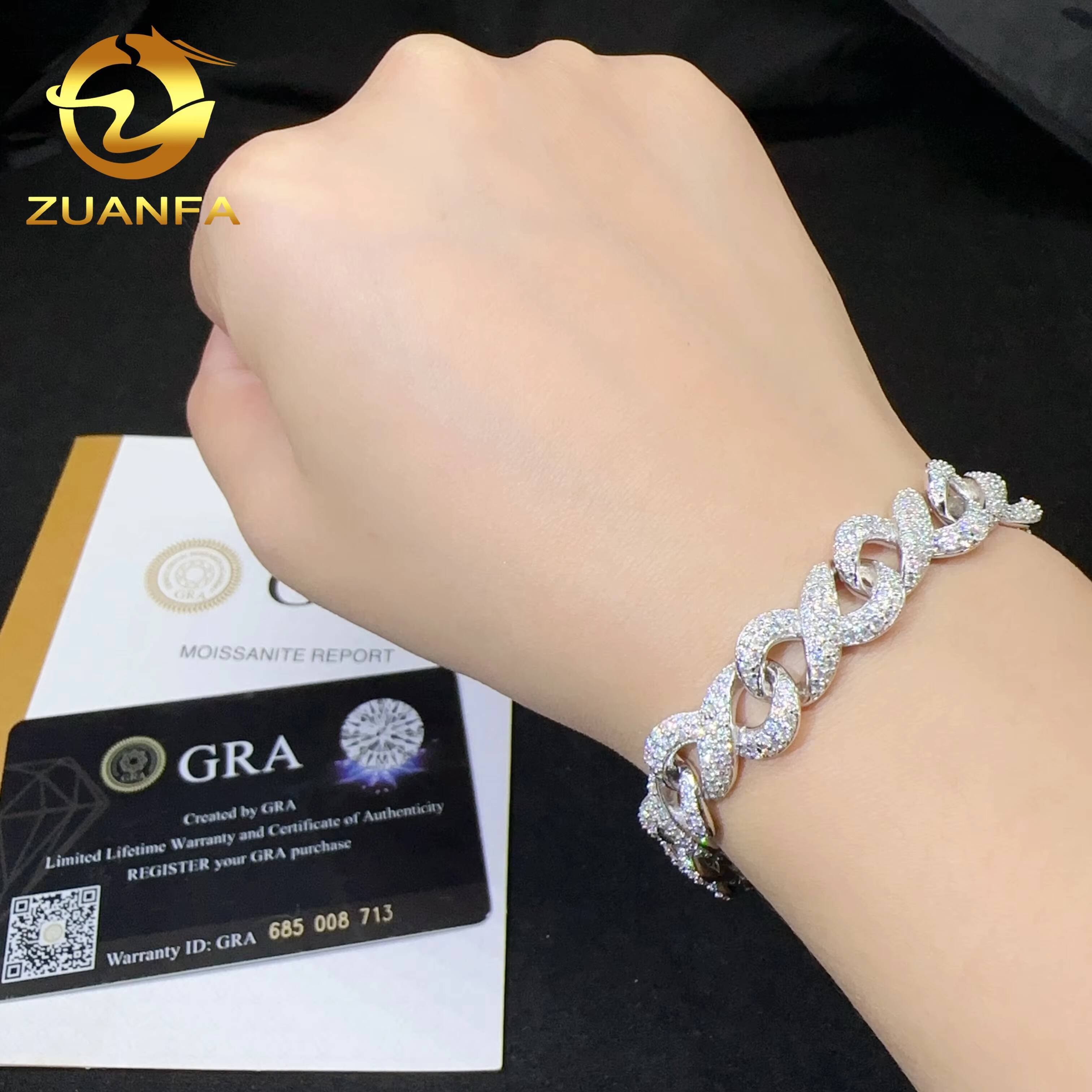 Fine Jewelry Sterling Silver 925 d Color Vvs Moissanite Hip Hop Iced Out Lab Diamond Jewelry Cuban Link Chain Bracelet Men