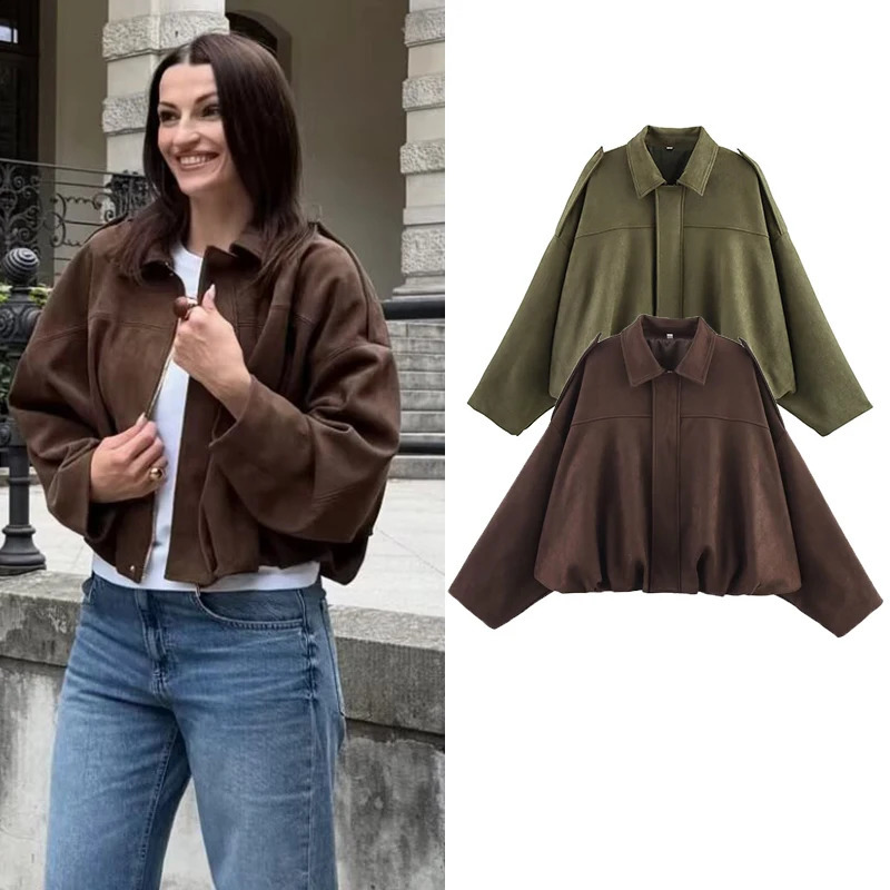 TFMLN Autumn Winter Women Suede Jacket Coat 2025 Fashion Long Sleeve Zipper Loose Bomber Coat Chic Lady Casual Streetwear 251027
