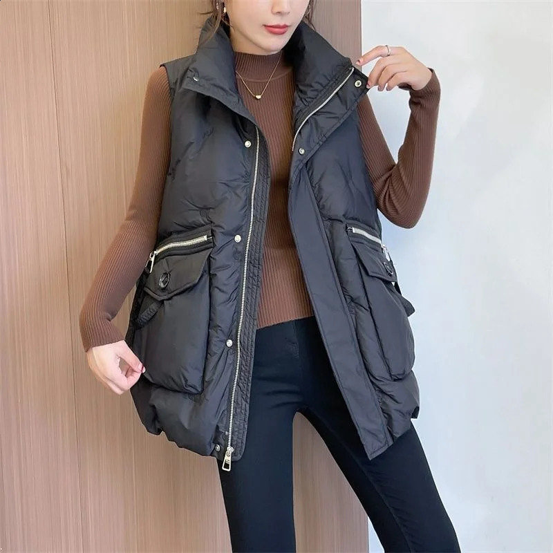 Down Cotton Vest Womens Autumn Winter Fashion Korean Cotton Padded Thick Warm Sleeveless Waistcoat Parkas Femme 251027