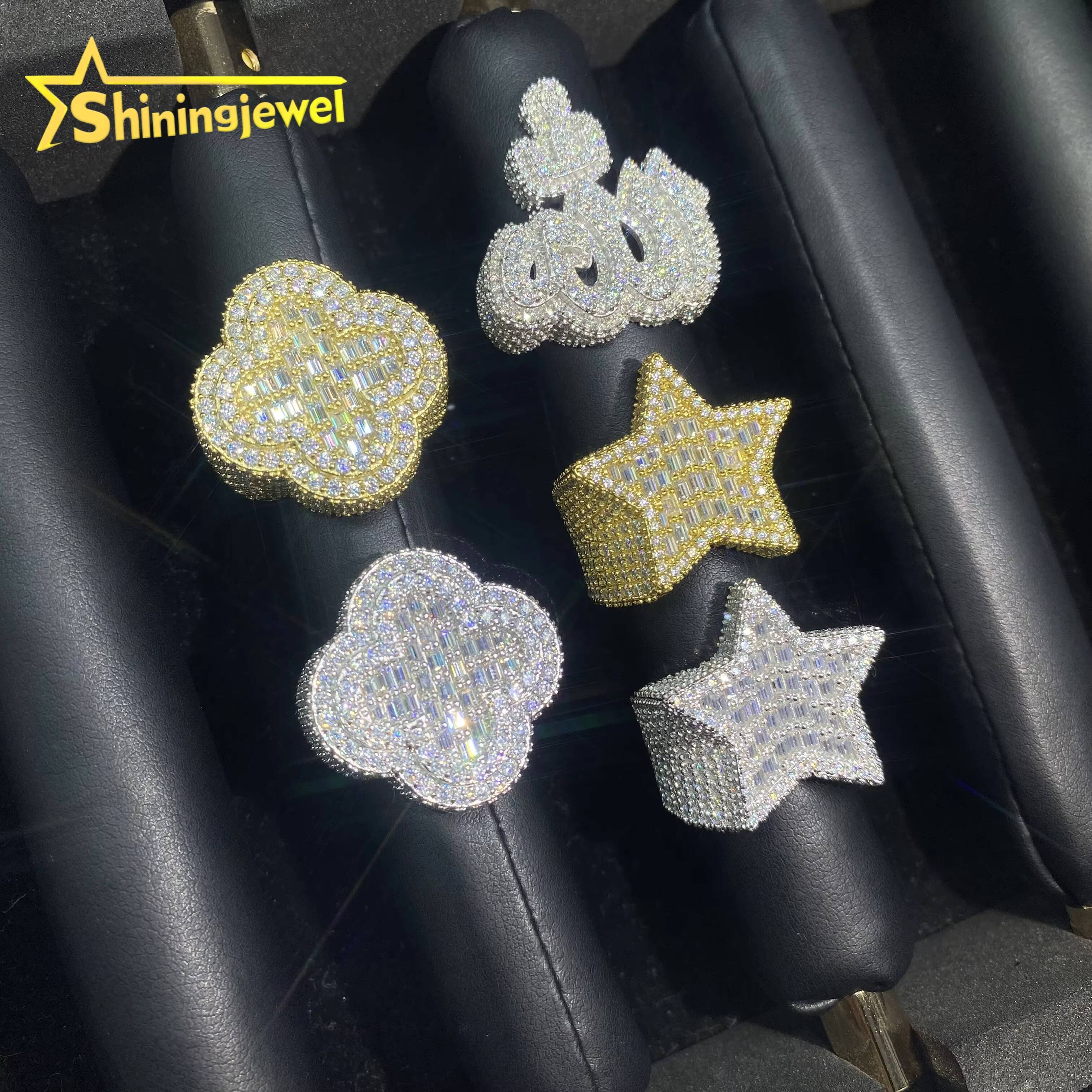 Fashion Star Ring Baguette Hip Hop Style Iced Out VVS Moissanite Jewelry Custom 925 Sterling Silver Diamond Clover Allah Rings