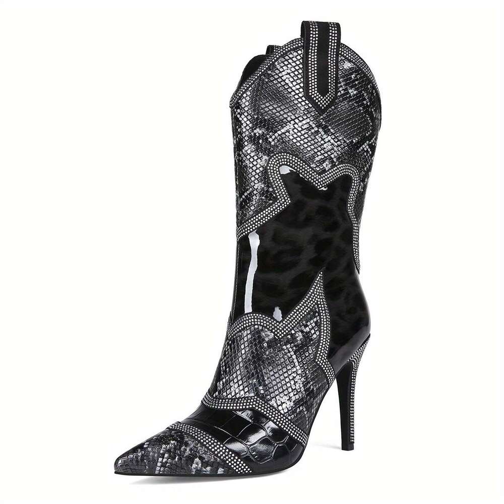 Women's Pointed Toe Heels Elegant Black Formal Party Boots With Zipper Closure, Slip-Resistant Synthetic Cover, Cushioned Insole For Weddings, Ev