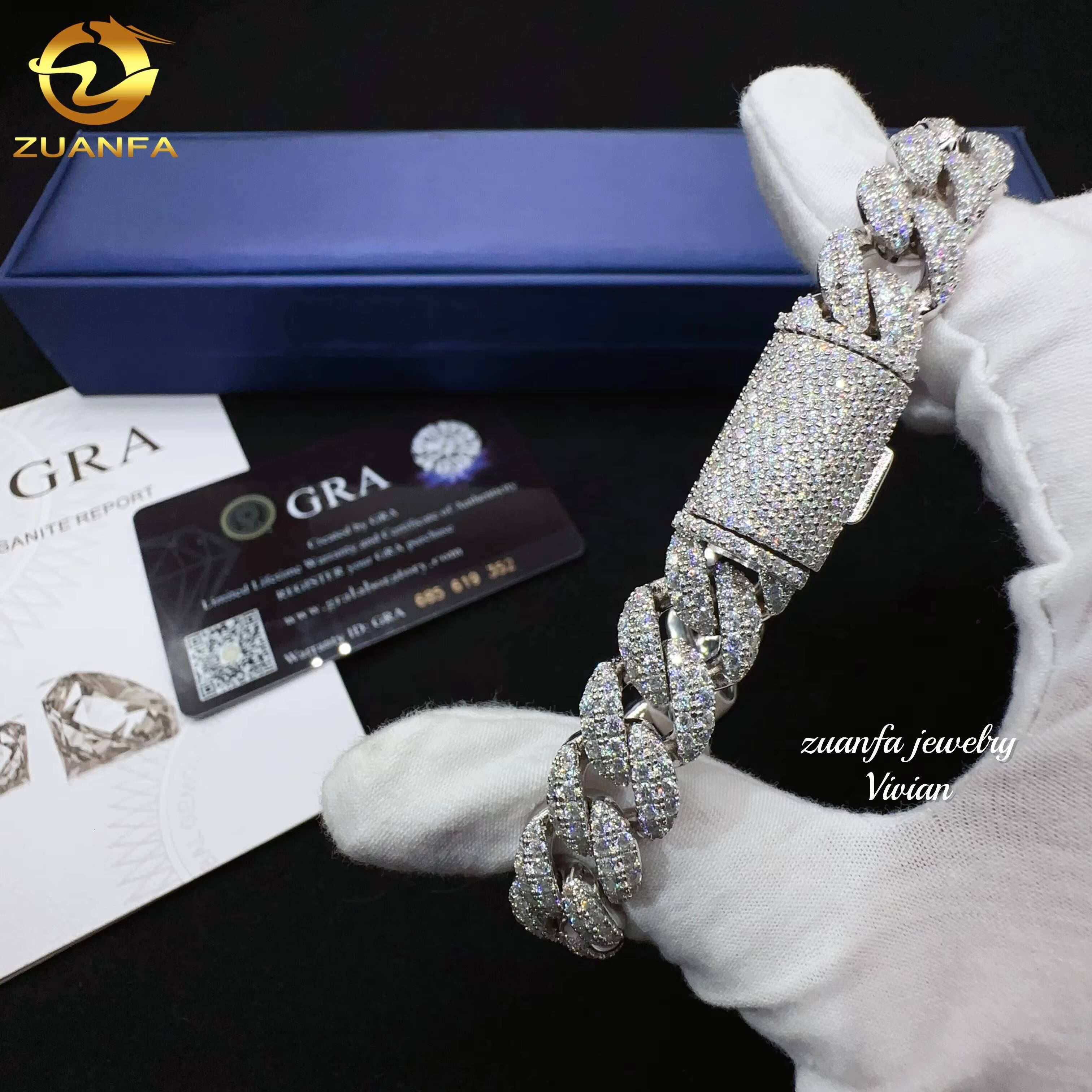 Fashion Fine Jewelry Sterling Silver 925 Vvs Moissanite Lab Diamond Hip Hop Iced Out Jewelry 12mm Cuban Link Chain Bracelet Men