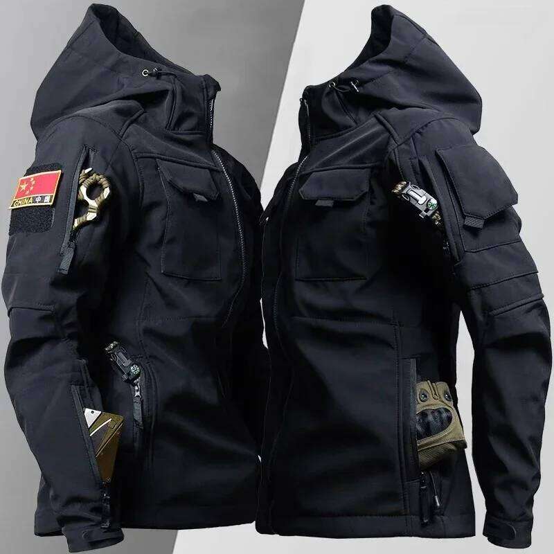 Tactical Jackets Men Military Soft Shell Waterproof Windproof Hooded Jacket Outdoor Functional Uniforms Multi-Pockets