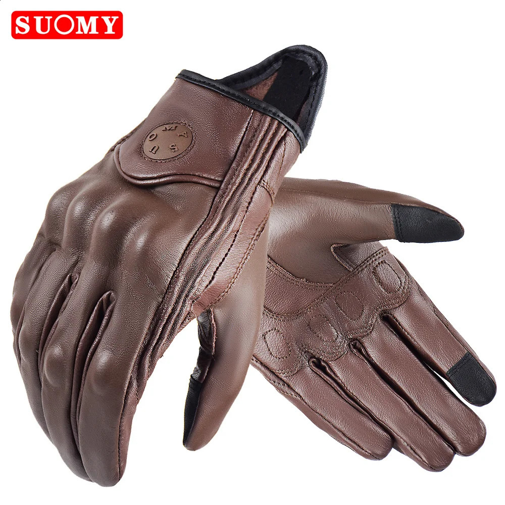 Suomy Vinatge Goatskin Motorcycle Gloves Summer Men Brown Retro Leather Motorbike Motocross Glove Lady Motorcyclist Guantes 251027