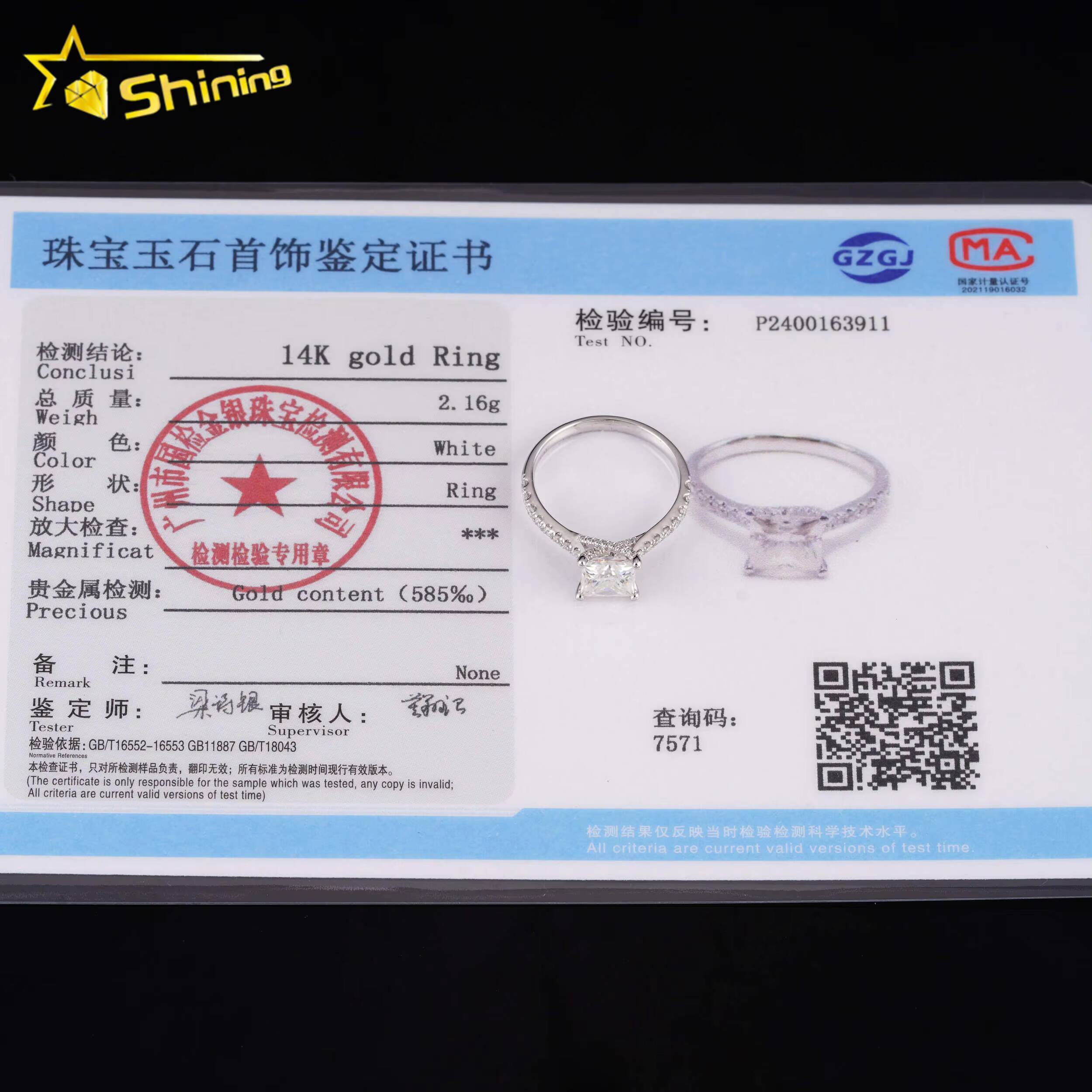 Ready to Ship 12ct Princess Cut 14k White Gold VVS Moissanite Diamond Engagement Rings for Gift