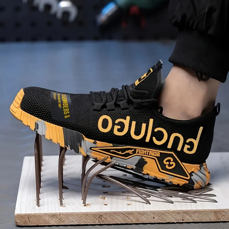 Steel Toe AntiPuncture Mens Safety Shoes Reinforced Sole Slip Resistant Shoes Man Lightweight Breathable Mens Work Shoes 251023