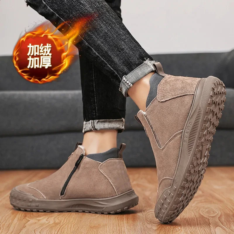 Winter suede snow boots Velvet anti slip outdoor footwear Fashion warm shoes Casual comfortable male shoes Botas Zapatos Homme 251023