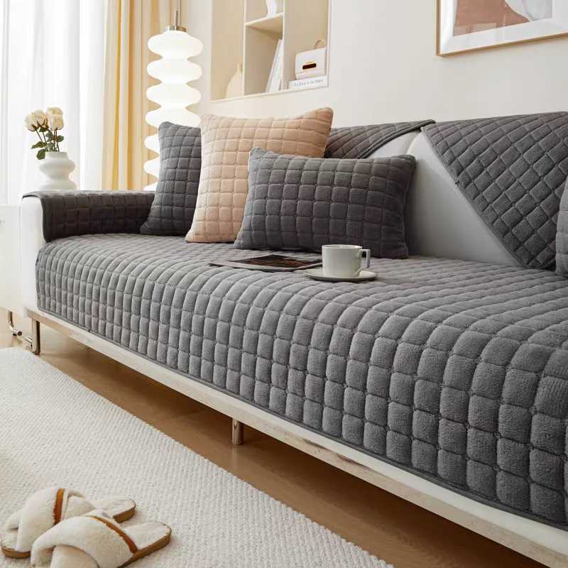 Plush Plaid Sofa Cushion NonSlip Thickened Universal Living Room Sofa Cover Thickened Warm Sofa Back Cover Armrest Towel C251028