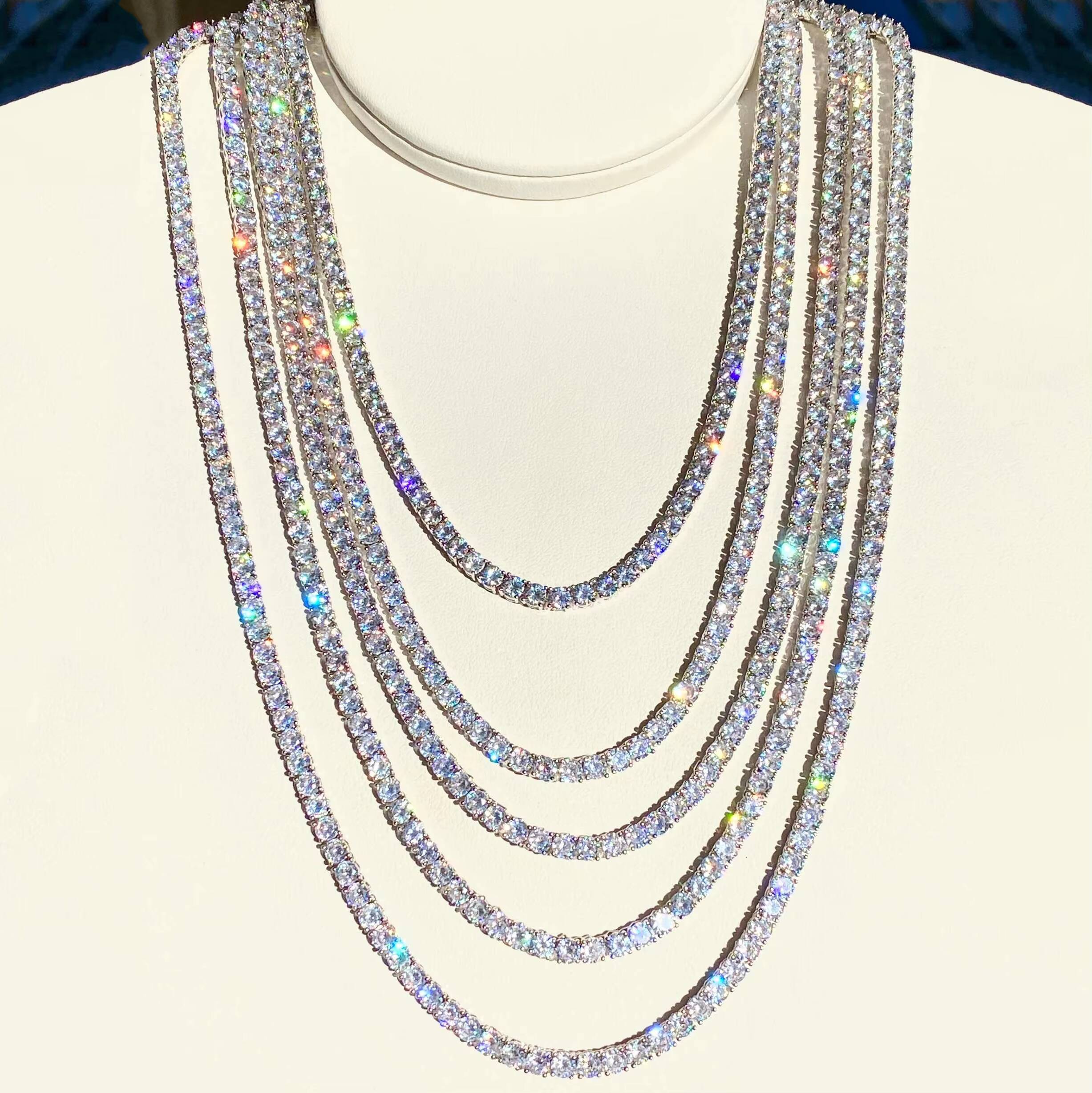 Wholesale Price 5MM Gold Plated Vvs Moissanite Tennis Chain Hip Hop Style Round Brilliant Cut 925 Silver Necklace