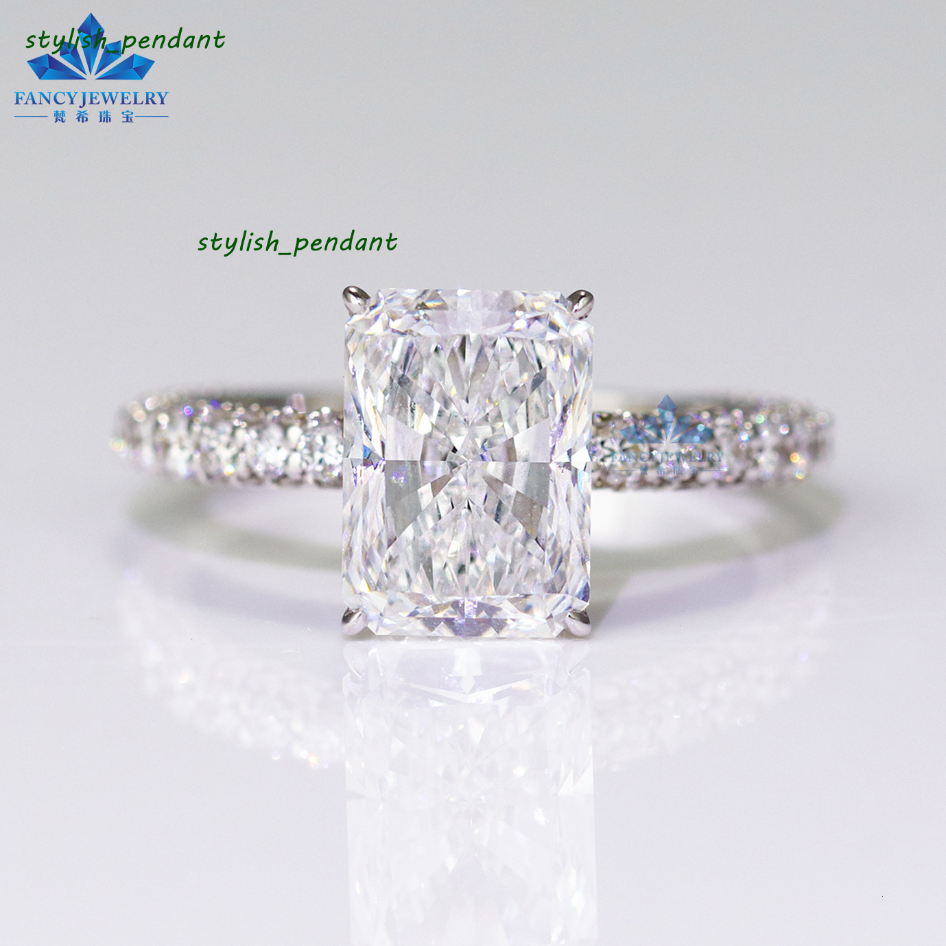 14K 18K Gold Engagement Ring Women Custom Radiant Moissanite 3 Sides Pave Ring with GRA