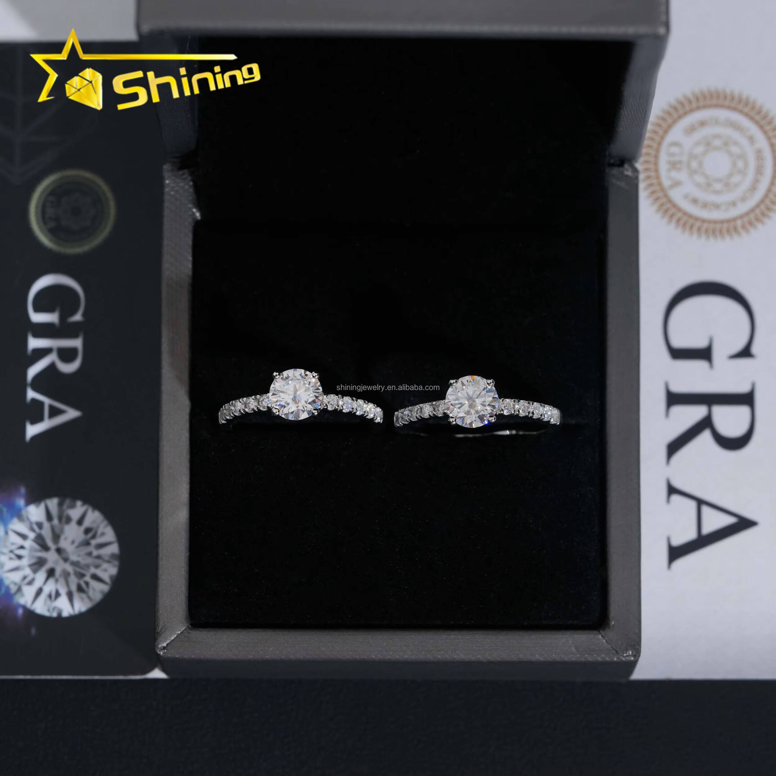 925 Sterling Silver Pass Diamond Tester Women Style Elegant 1Ct Main Stone VVS Moissanite Diamond Engagement Ring With GRA