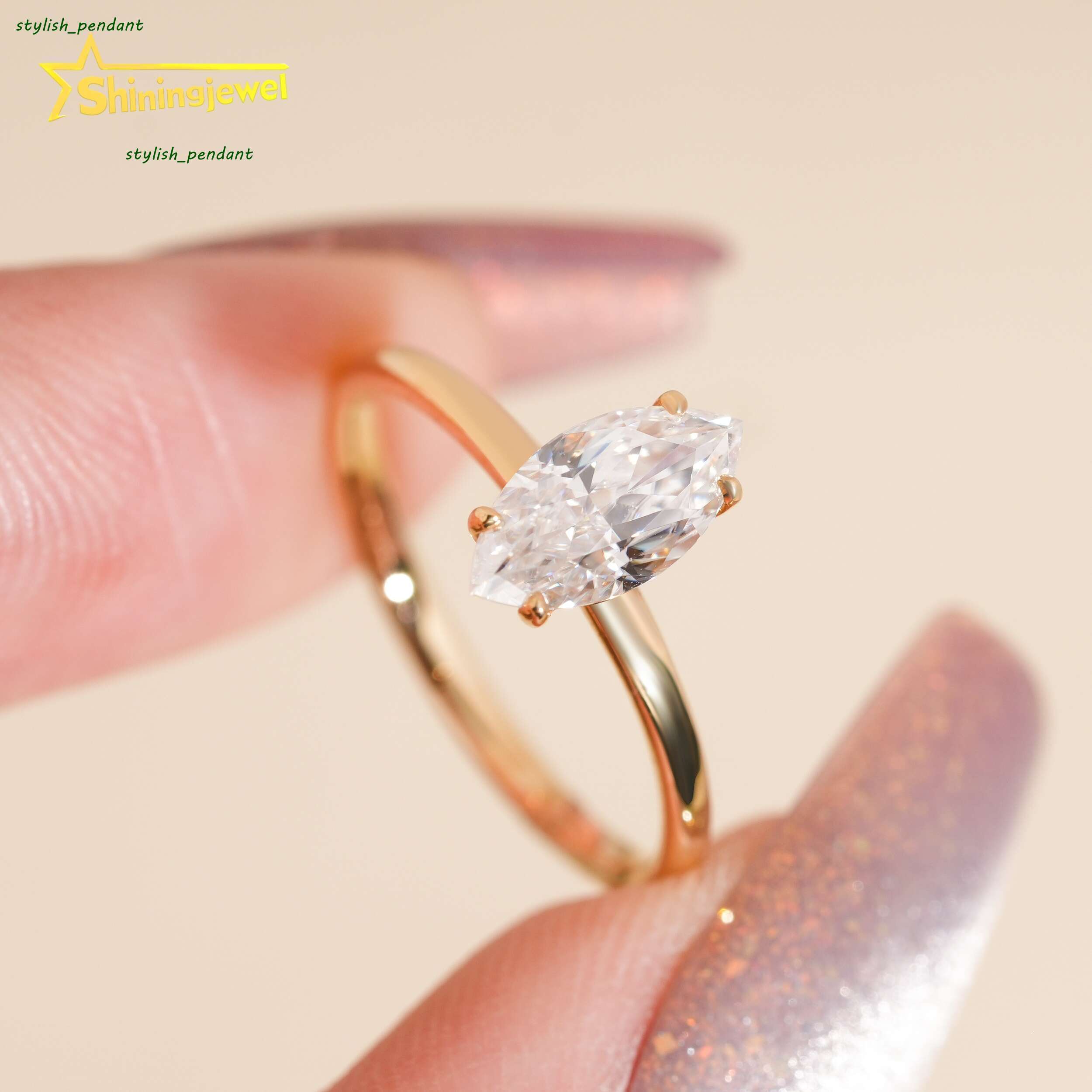 Elegant 14K Solid Gold Ring Marquise Cut Moissanite Diamond Engagement Wedding Rings for Women Solitair Ring