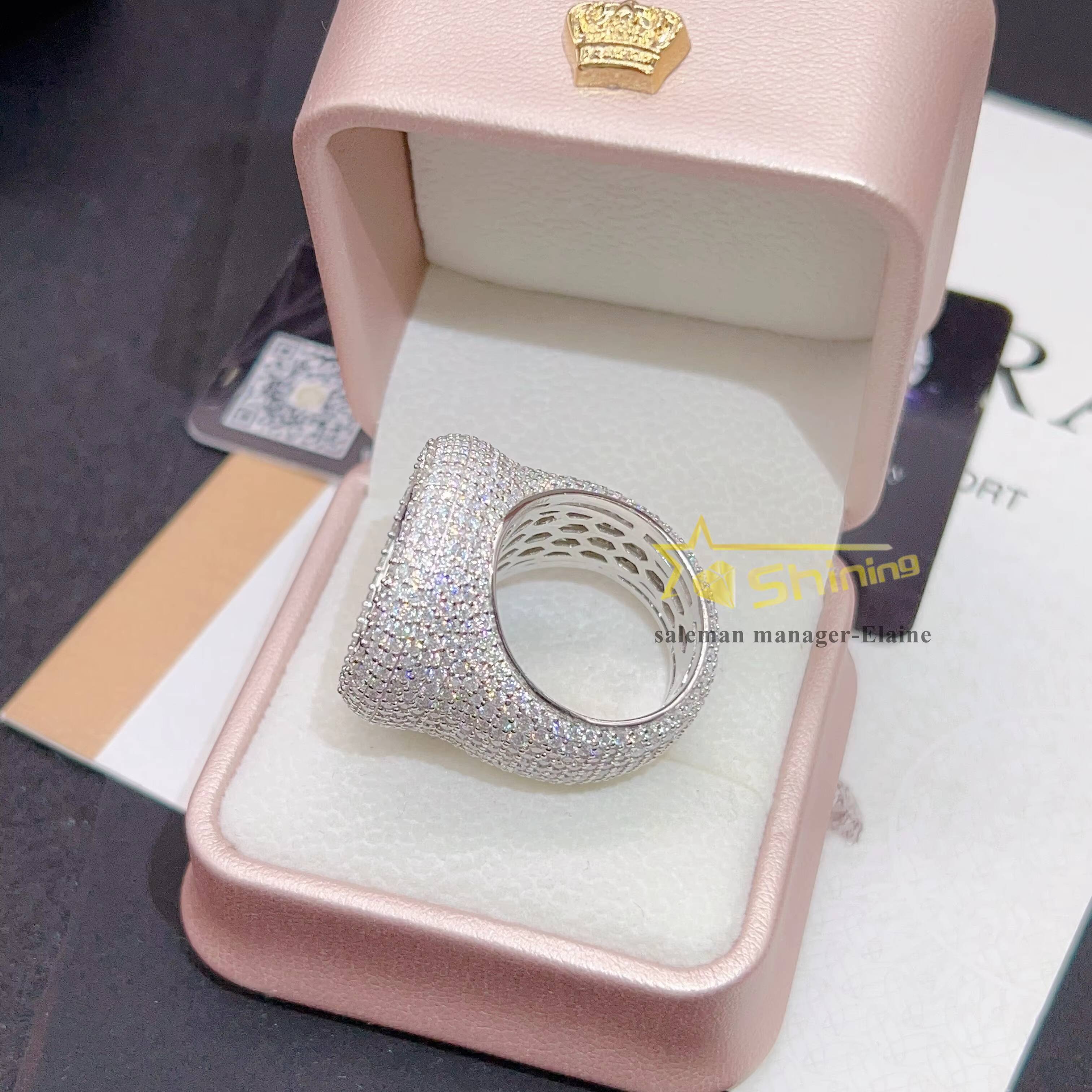 Fine Jewelry Sterling Silver 925 Gold Plated Vvs Moissanite Iced Out Hip Hop Rings