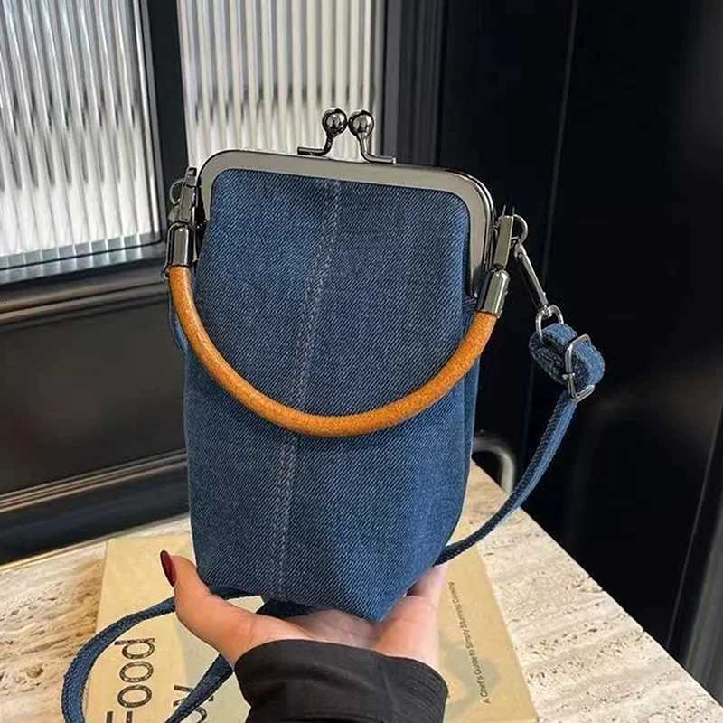 Denim Crossbody Bag Female Vintage KissLock Bag Small Phone Purse Trendy For WomenW251028