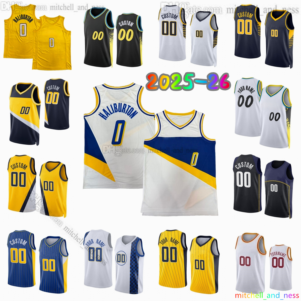 Custom 2025-26 New 00 Mathurin Printed Basketball Jersey 43 Siakam 0 Haliburton 1 Toppin 2 Nembhard 23 Nesmith 26 Sheppard 5 Walker 10 Dennis 13 Bradley Jerseys Shorts