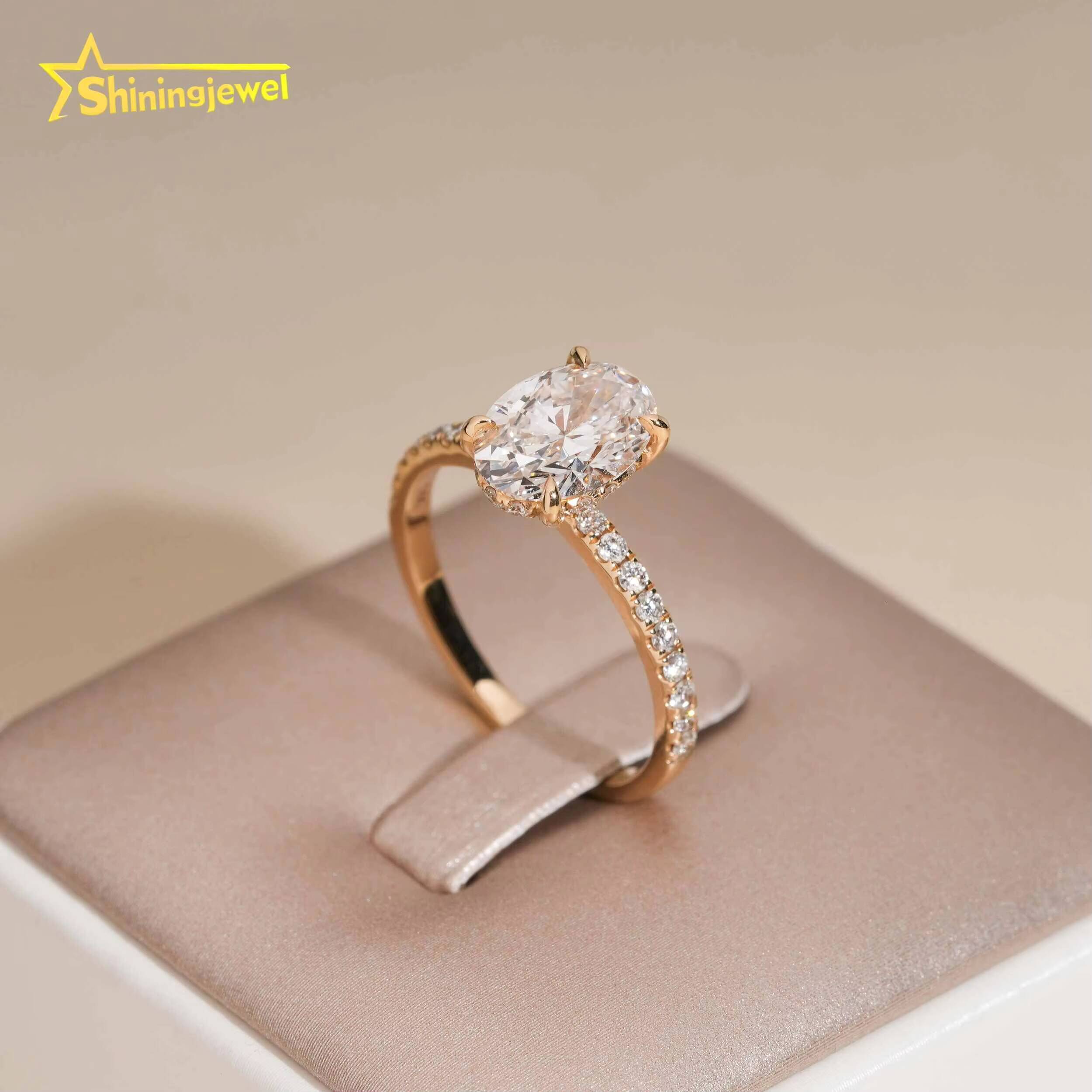 Fine Jewelry 14k Solid Gold Rinf Lab Grown Diamond CVD Ring Oval Shape VVS2 G Color Women Engagement Ring