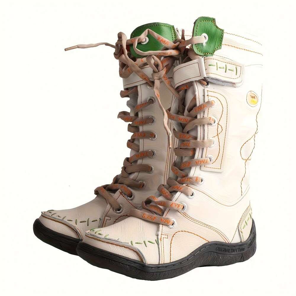 TMA EYES MAIA Women's Handmade Genuine/Microfiber Leather Winter -Like, Lace-Up Mid-Calf Round Toe Booties With TPR Sole, Grey/Black/Brown/Red Co