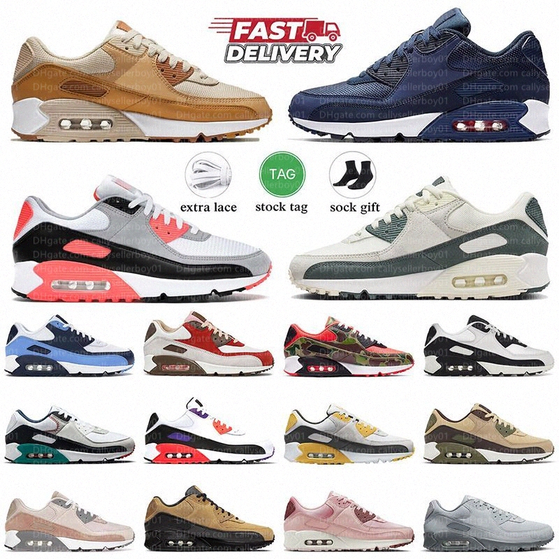 High Quality Men Women 90 Fashion Mesh Breathable Outdoors Running Shoes Brown Dark Blue Red Black White Green Blue UNC Grey Pink Flat 90s Jogging Sne Q0yf#