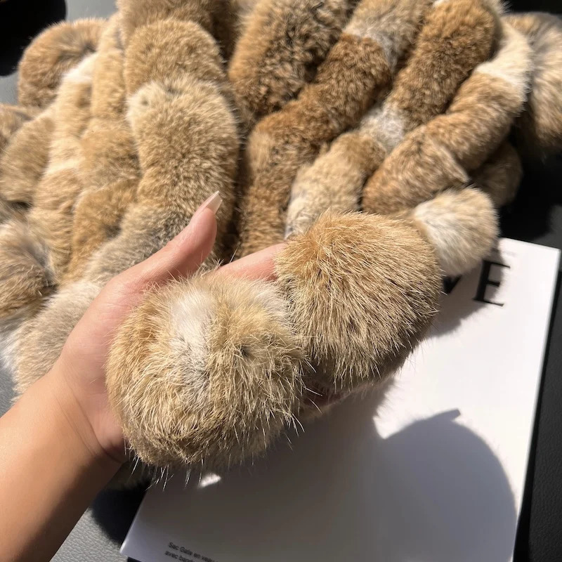 True rabbit fur triangle shawl cloak warm and thick neckprotecting rabbit fur scarf shawl scarf in autumn and winter 251023