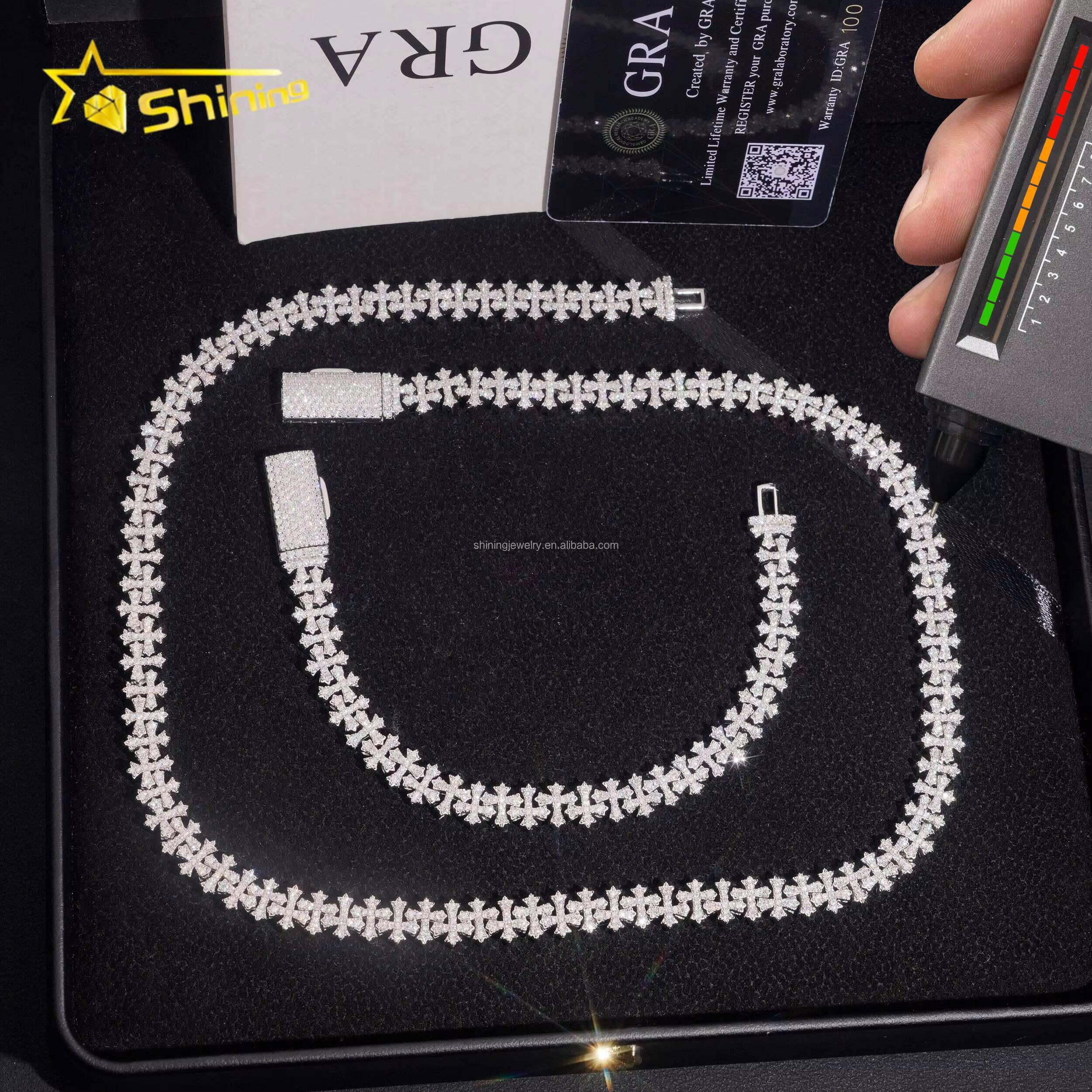 Unique Design Fashion Man Jewelry GRA Certificate S925 Iced Out VVS Moissanite Cross Shape Miami Cuban Link Chain Bracelet