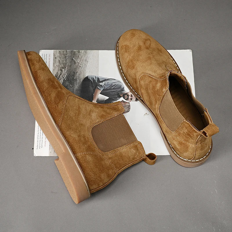 Basic Boots Men Shoes Fashion Chelsea Boot Winter Suede Leather Vintage Ankle Boots Warm Fur Classic Daily Office Handmade 251023