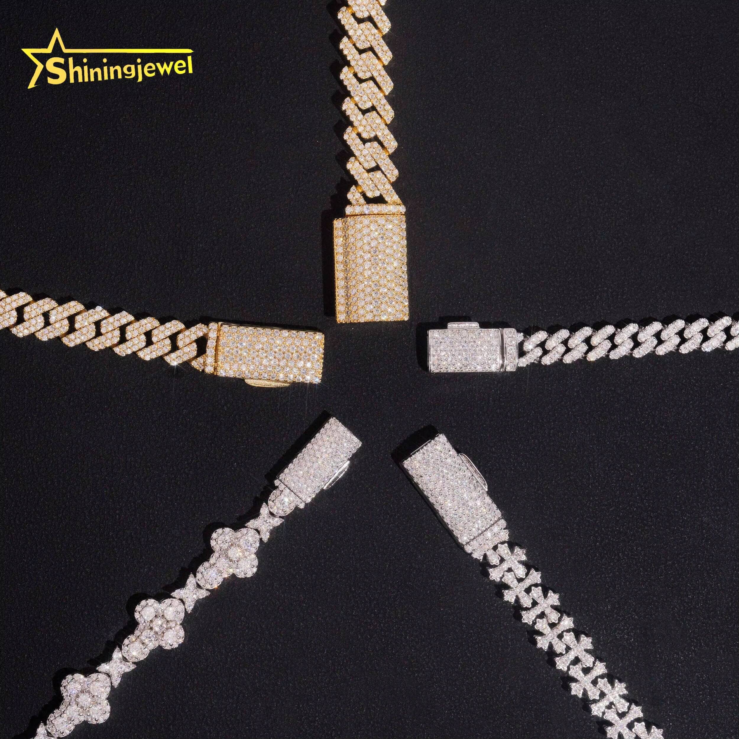 Hot Sale Iced Out Cuban Link Bracelet 925 Sterling Silver Gold Plated Pass Diamond Test VVS Moissanite Cuban Bracelet