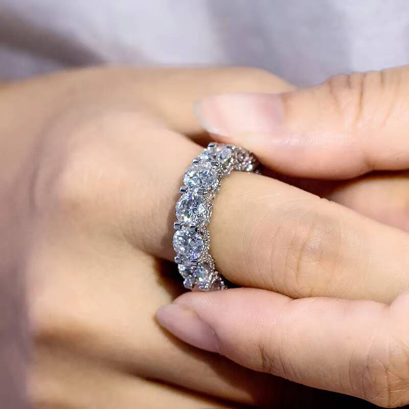 Charming Hip Hop Rings 55mm 925 Silver Moissanite Pave Eternity Wedding Band Rings