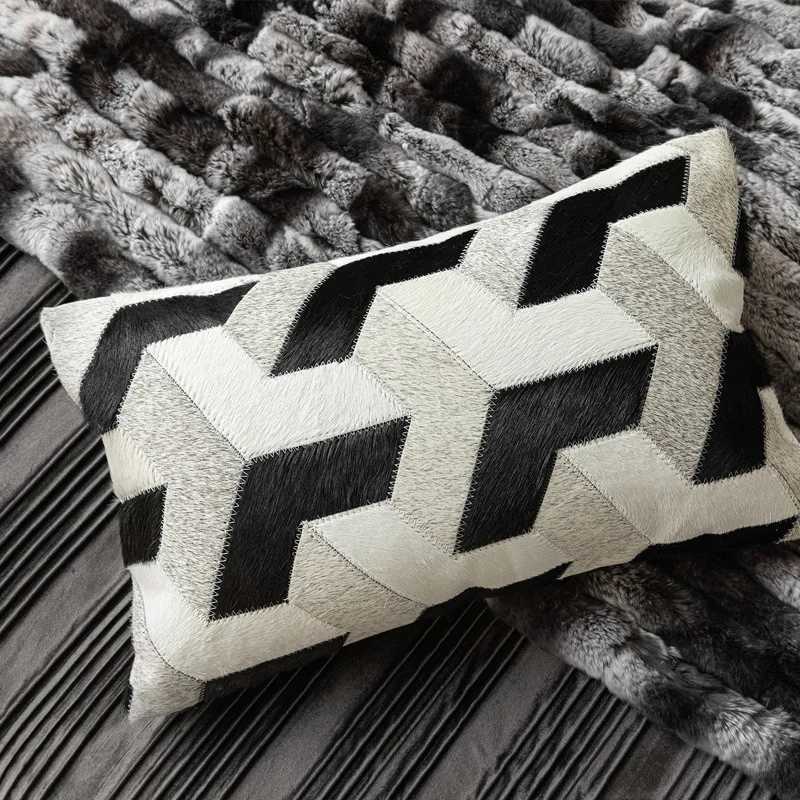 Pillow Case Light Luxury Leather Cushion Cover High End Model Room Black Genuine Leather case For Sofa Bed Living Room Home Hotel C251028