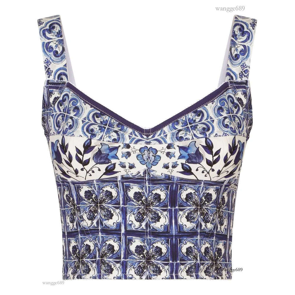D2022G new fashion sexy blouses Majolica-print bustier cropped top Valentine's Day birthday gift Christmas