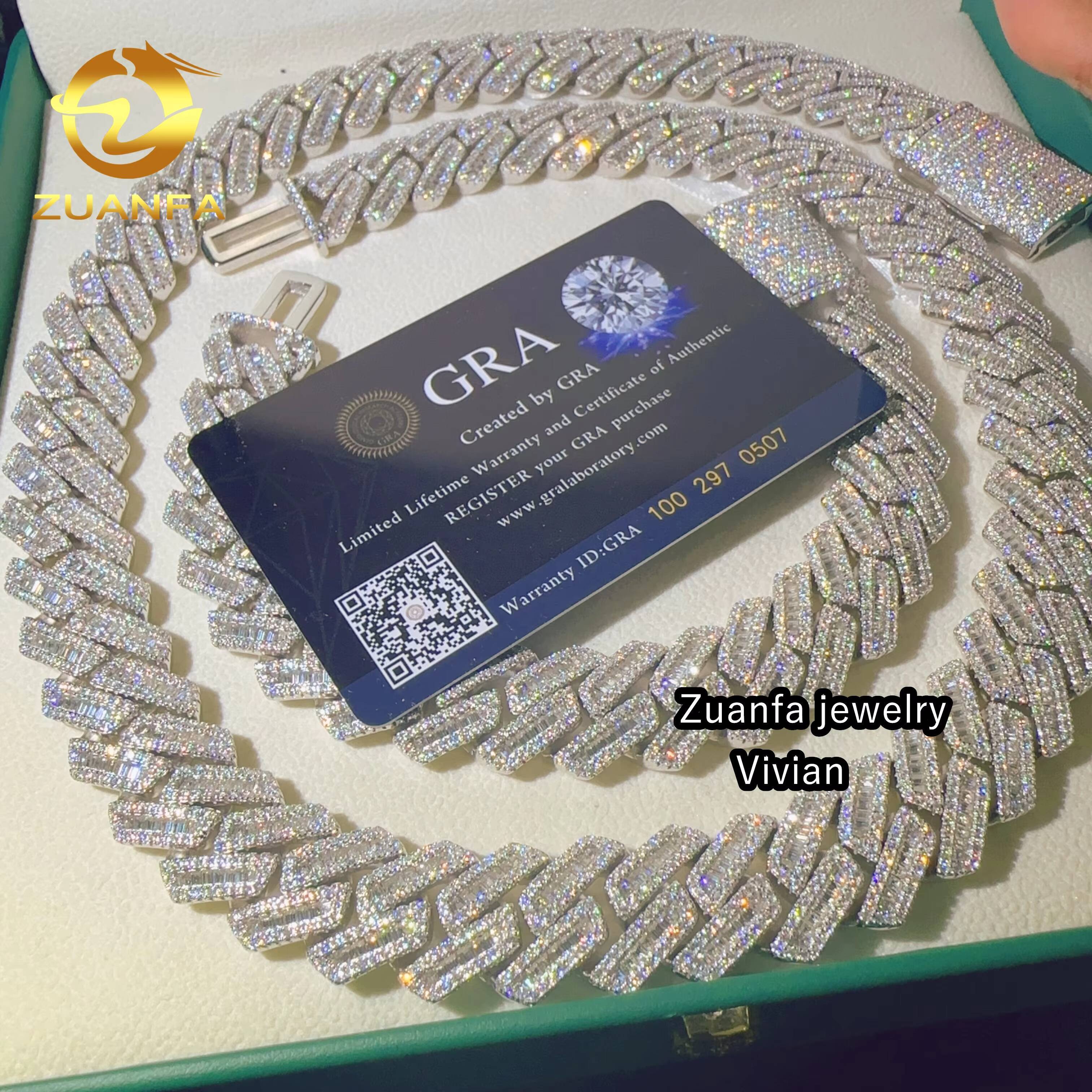 D Color VVS Moissanite 18MM Necklace Sterling Silver 925 Iced Out Hip Hop Miami Fine Jewelry Custom Moissanite Cuban Link Chain