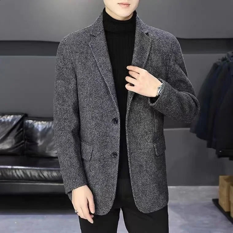 Elegant Casual Mens Short Coat Herringbone Woolen Business Jacket Fashion Slim Fit Trendy AE Stock Brand 251027
