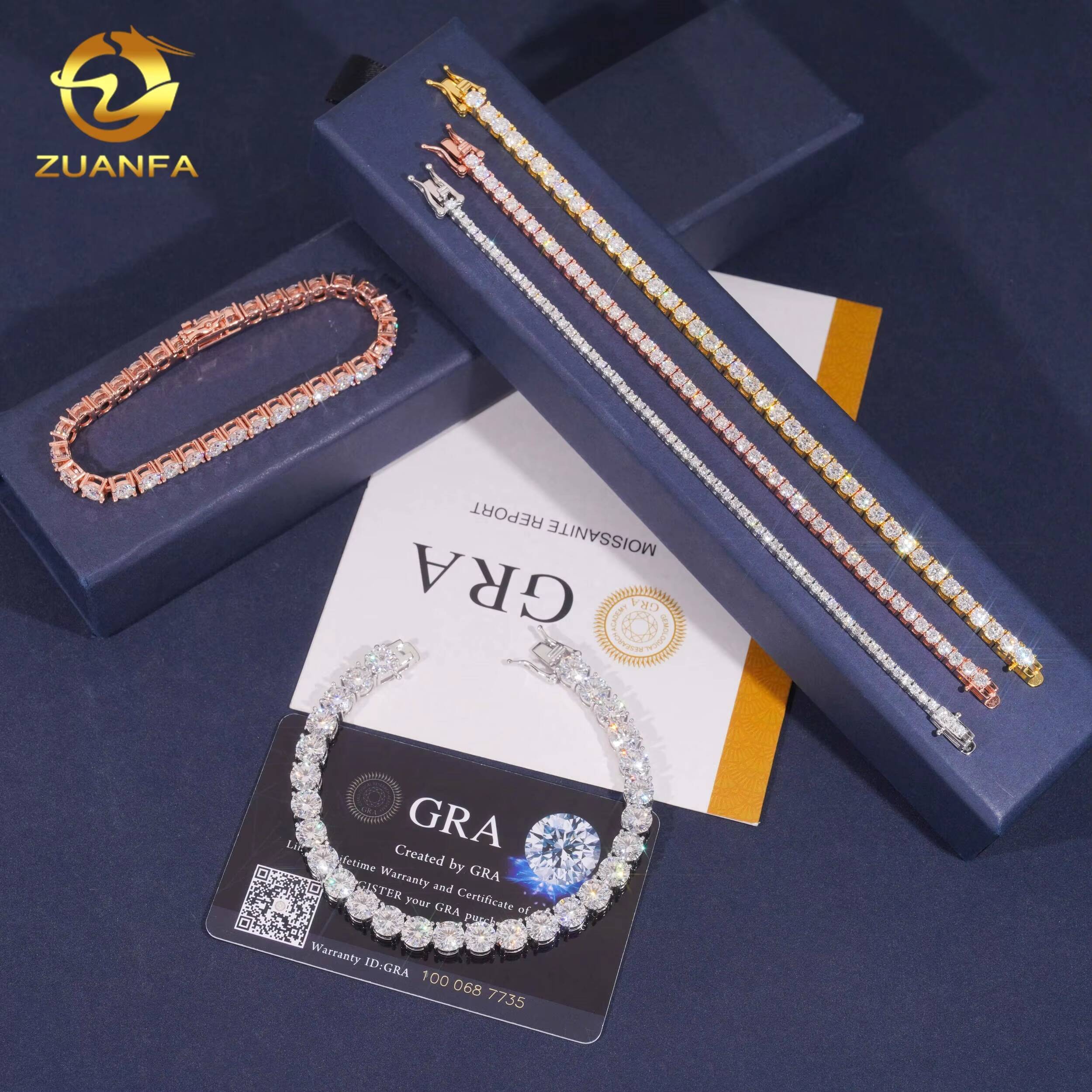 Luxury Hip Hop Fine Jewelry VVS Moissanite Diamond Sterling Silver 925 Fashion Tennis Chain Bracelet